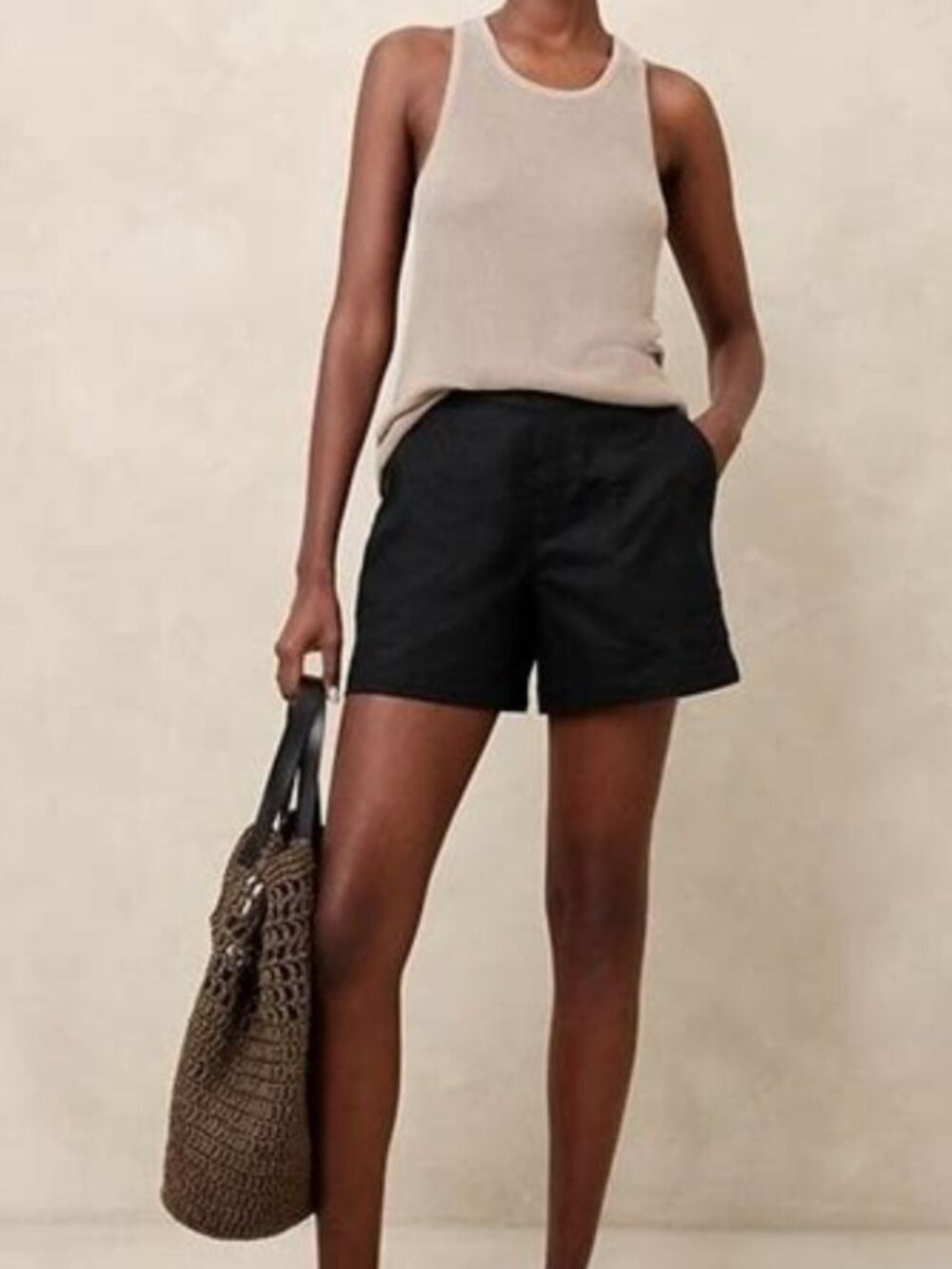 NWT Banana Republic Black Linen Pull-On Shorts SZ S